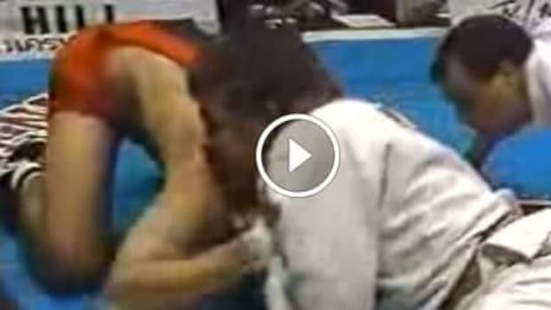 Judoka Bill Simpson grapples wrestler Frank Trigg