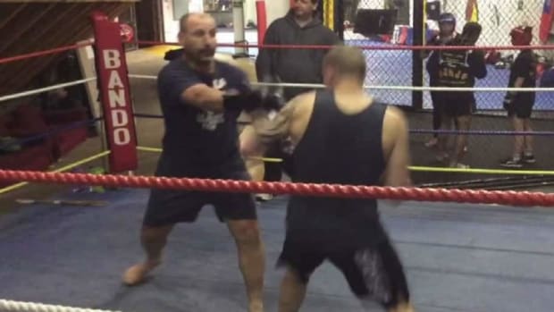 HEATED sparring session between novice and retired world champ