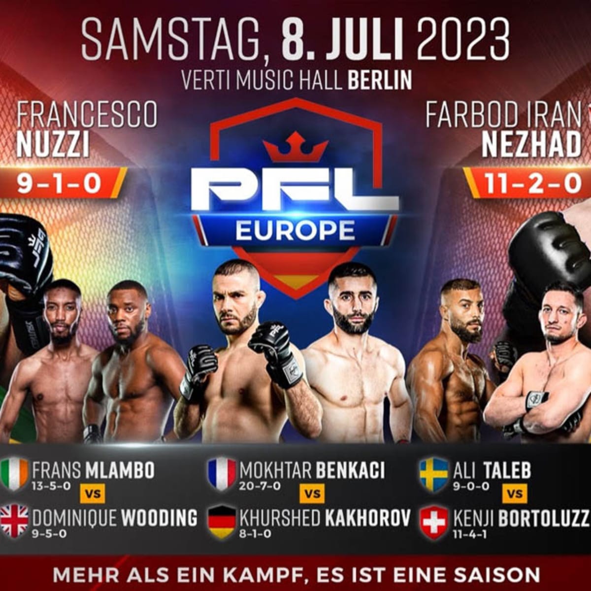 PROFESSIONAL FIGHTERS LEAGUE ANNOUNCES INAUGURAL PFL EUROPE SEASON SCHEDULE