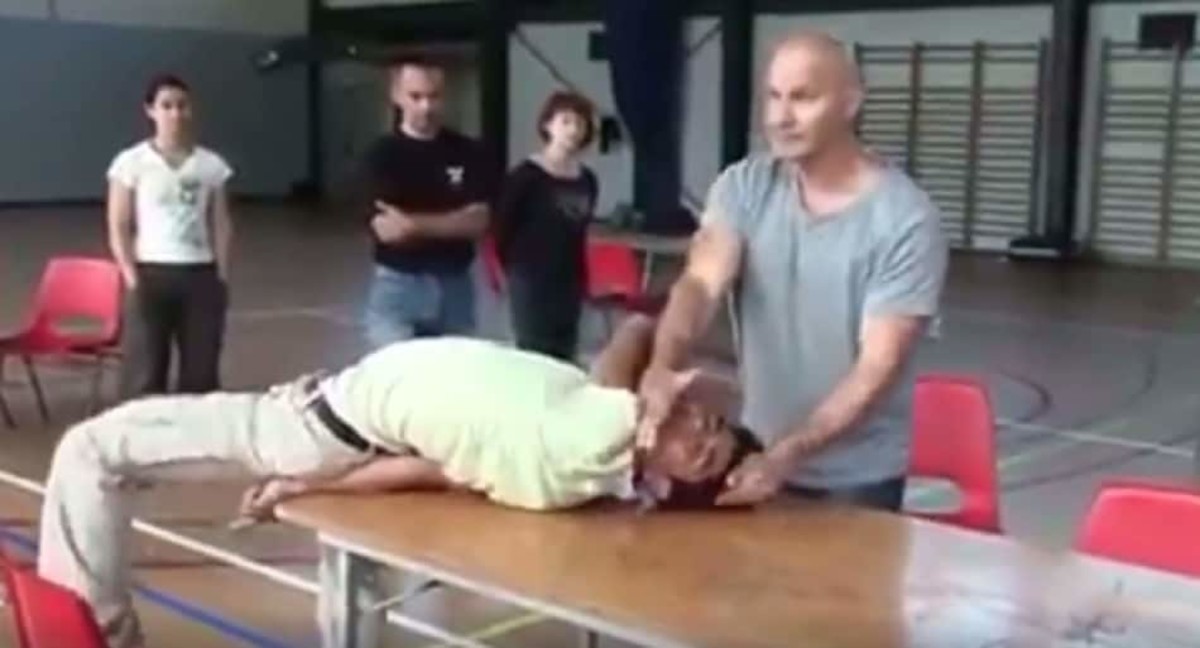 Bizarre self defense demo - instructor goes too far #WTF