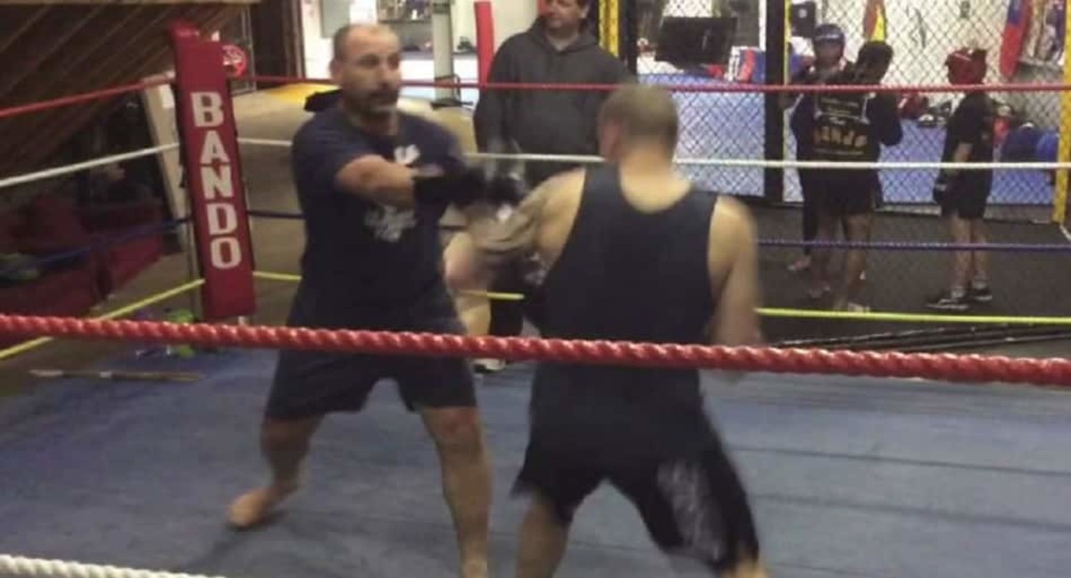 HEATED sparring session between novice and retired world champ